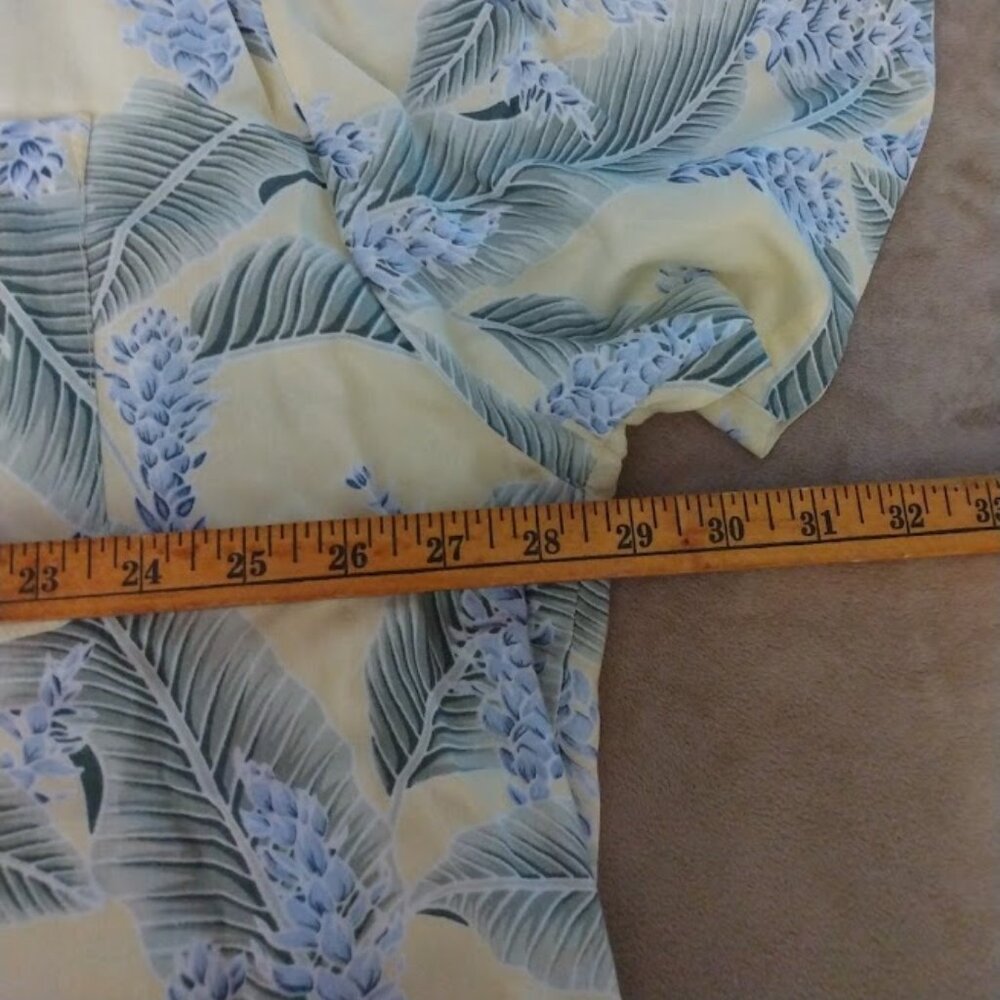 Vintage Hawaiian Men's Camp Shirt XXL Yellow Blue Palm Print Rayon Beach Casual - Picture 8 of 11